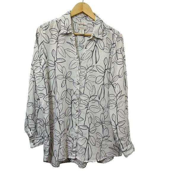 Cynthia Rowley Womens Linen Tunic Shirt Size L Roll Tab Sleeve Coastal Beachy - Picture 1 of 7